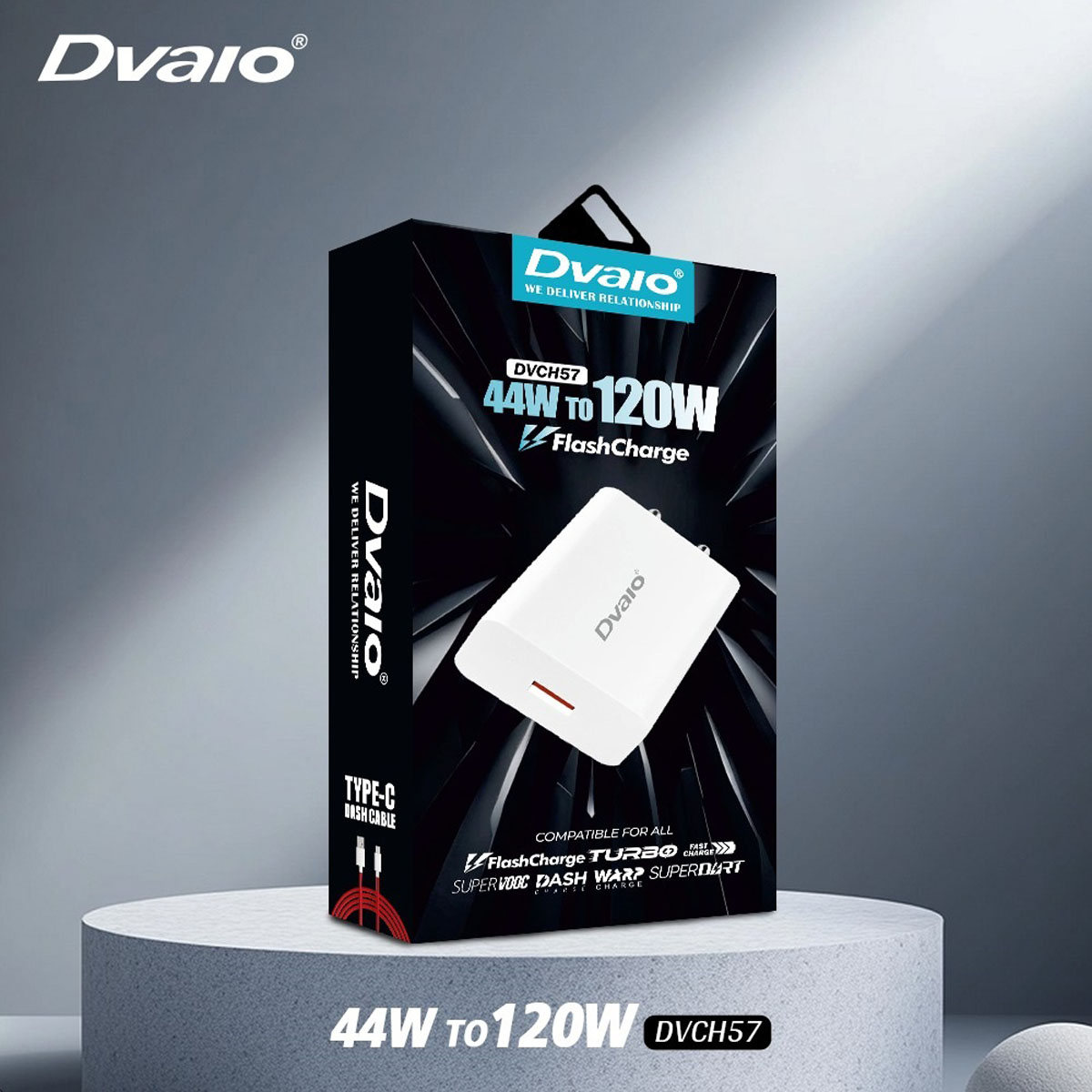 Dvaio 120W Flash Charger  with Type-C cable Compatible with Samsung, OnePlus, Realme, Xiaomi, HTC and Oppo Mobiles, Dash, Warp, Vooc
